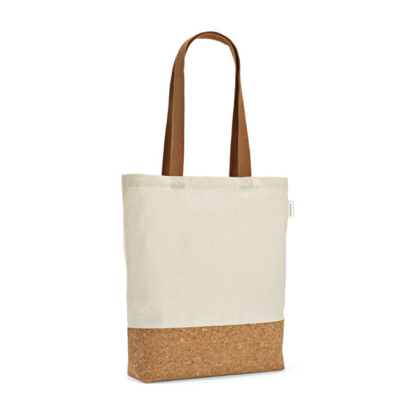 SL051 - Sacola em 70% algodão reciclado e 30% poliéster reciclado (180 g/m²) com fundo em cortiça. - Image 2