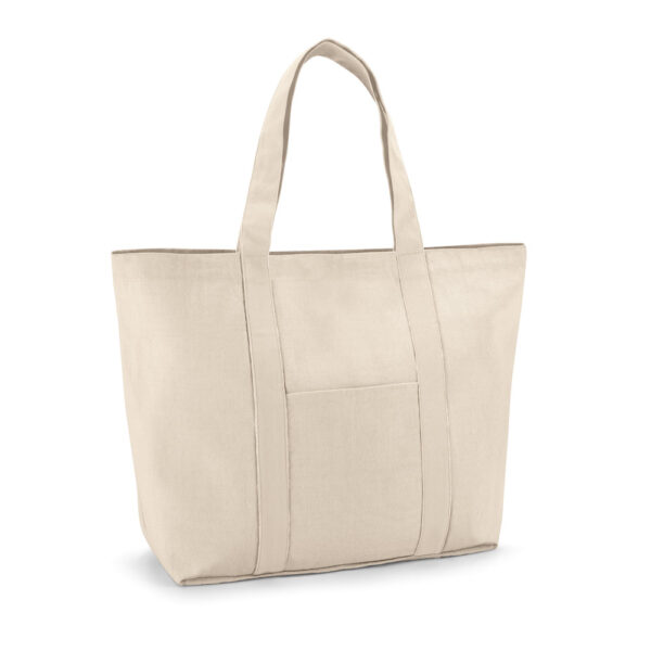 SL027 - Sacola 100% algodão canvas (280 g/m²) com bolso frontal e bolso interior com zíper. - Image 3