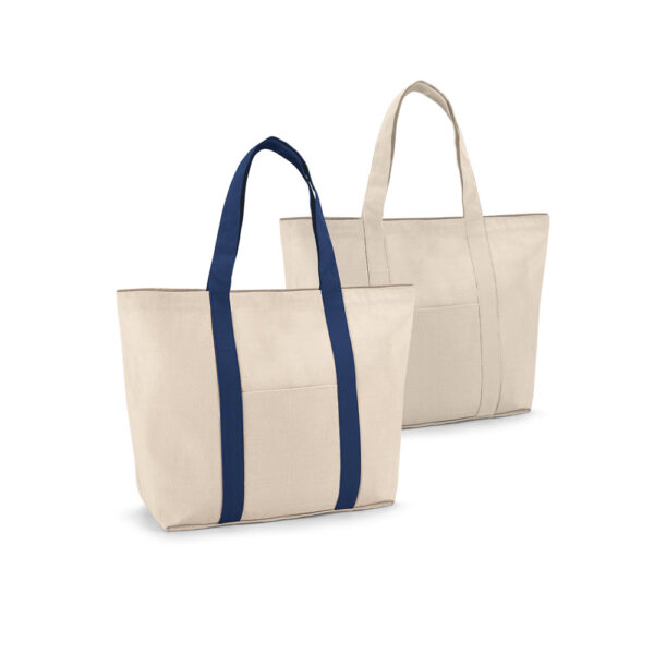 SL027 - Sacola 100% algodão canvas (280 g/m²) com bolso frontal e bolso interior com zíper.