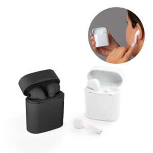FON012 - Fone de ouvido True Wireless em ABS com microfone e caixa de carregamento de 250 mAh.