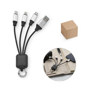 PC025 - Cabo USB de carregamento rápido 4 em 1 com corpo em PET 100% reciclado (100% rPET).